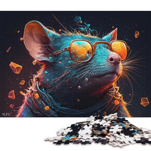 Puzzle für Erwachsene mit 1000 Teilen, Maus mit Brille, Puzzle für Erwachsene, Holzpuzzle, Spielzeug, Wanddekoration (Größe 75 * 50 cm) von LiJianXXE