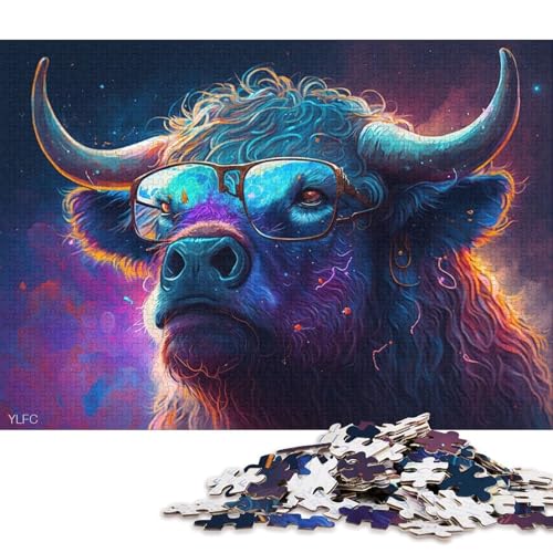 Puzzle für Erwachsene mit 1000 Teilen, Yak mit Brille, Puzzle für Erwachsene, Holzpuzzle, Spielzeug, Wanddekoration (Größe 75 * 50 cm) von LiJianXXE