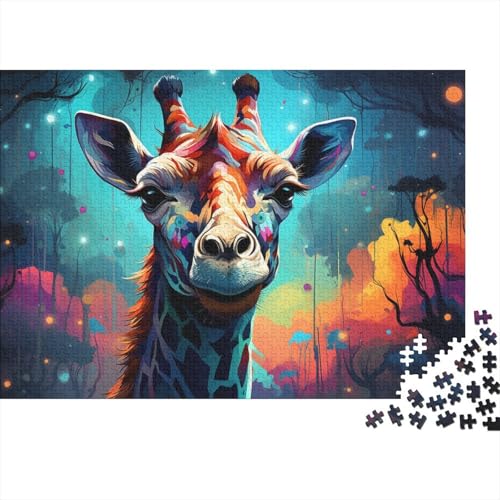 Puzzle für Erwachsene mit 1000 Teilen, farbenfrohes psychedelisches Giraffen-Kunstpuzzle für Erwachsene, Holzpuzzle, tolle Geschenke zu Weihnachten, 50 x 75 cm von LiJianXXE