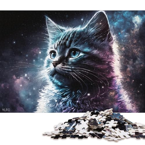 Puzzle für Erwachsene mit 1000 Teilen, kosmisches Tierkätzchen, Puzzle für Erwachsene, Holzpuzzle, Spielzeug, Wanddekoration (Größe 75 * 50 cm) von LiJianXXE