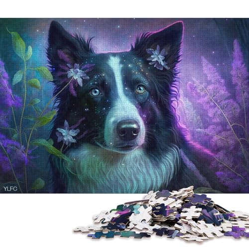 Puzzle für Erwachsene mit 1000 Teilen, magischer Border-Collie-Puzzle für Erwachsene, Holzpuzzle, Spielzeug, Wanddekoration (Größe 75 * 50 cm) von LiJianXXE