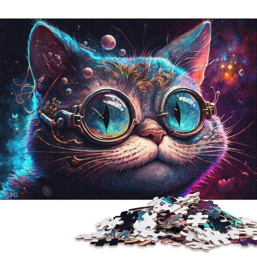 Puzzle für Erwachsene mit 1000 Teilen, psychedelische Katze mit Brille, Puzzle für Erwachsene, Karton-Puzzle, Spielzeug, Wanddekoration (Größe 38 * 26 cm) von LiJianXXE