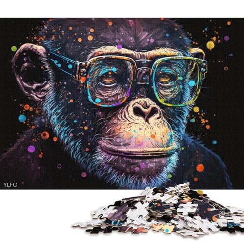 Puzzle für Erwachsene und Kinder, AFFE mit Brille, 1000-teiliges Puzzle für Erwachsene und Kinder ab 12 Jahren, Kartonpuzzle, Geschenk zum Geburtstag (Größe 38 * 26 cm) von LiJianXXE