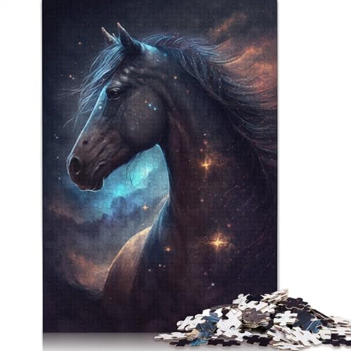 Puzzle für Erwachsene und Kinder, Galaxie, Weltraum, Tier, Pferd, 1000 Teile, Puzzle für Erwachsene und Kinder ab 12 Jahren, Holzpuzzle, Stressabbau-Spielzeug, Größe: 75 x 50 cm von LiJianXXE