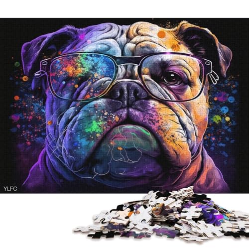 Puzzle für Erwachsene und Kinder, Galaxy Bulldog mit Brille, 1000-teiliges Puzzle, Holzpuzzle für Erwachsene und Kinder, tolles Geschenk für Erwachsene (Größe 75 * 50 cm) von LiJianXXE