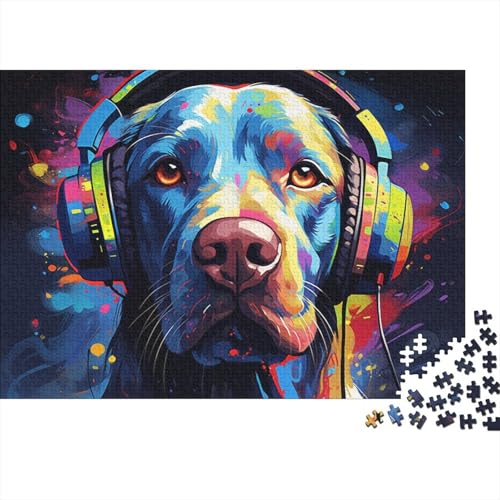 Puzzle für Erwachsene und Kinder, Hund hört Musik, 1000-teiliges Puzzle für Erwachsene, Holzpuzzle für Erwachsene und Kinder ab 12 Jahren, Spielzeug-Wanddekoration, 50 x 75 cm von LiJianXXE