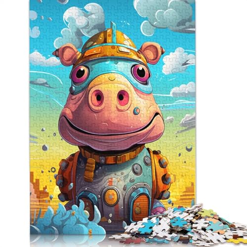 Puzzle für Erwachsene und Kinder, süßer Nilpferd-Roboter, 1000-teiliges Puzzle, Kartonpuzzle für Erwachsene, Familienspiel, Spielzeug für Erwachsene, 38 x 26 cm von LiJianXXE