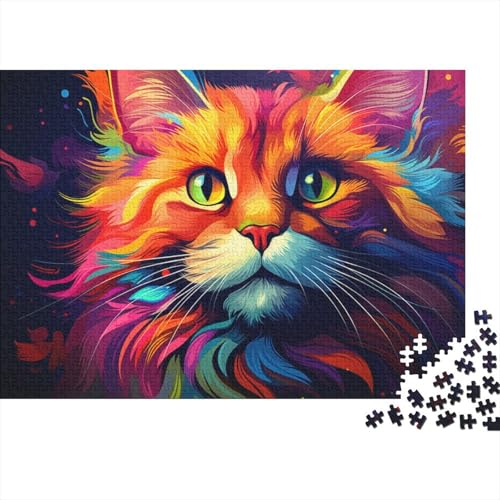 Puzzle für farbenfrohe, psychedelische, süße Maine-Coon-Katze, 1000-teiliges Puzzle, Holzpuzzle für Erwachsene und Kinder ab 12 Jahren, Lernspiel, Herausforderungsspielzeug, 50 x 75 cm von LiJianXXE