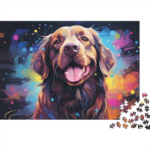 Puzzle für farbenfrohe Psychedelia von Golden Retrievern, 1000-teiliges Puzzle, Holzpuzzle für Erwachsene und Kinder ab 12 Jahren, Lernspiel, Herausforderungsspielzeug, 50 x 75 cm von LiJianXXE