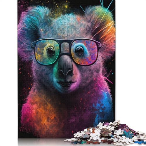 Puzzle mit 1000 Teilen, Koala mit Brille, Puzzle für Kartonpuzzle, tolles Geschenk für Erwachsene (Größe 38 x 26 cm) von LiJianXXE