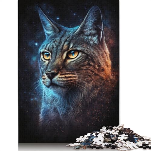 Puzzle mit 1000 Teilen, Luchs-Tier-Galaxie-Puzzles für Kartonpuzzles, tolles Geschenk für Erwachsene (Größe 38 x 26 cm) von LiJianXXE