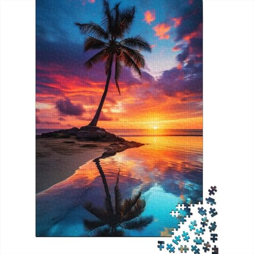 Puzzle mit 1000 Teilen, Sonnenuntergang am Strand, Palmen und Wasserspiegelung, für Erwachsene, Puzzles für Erwachsene und Teenager, lustige Puzzlespiele (Größe 75 x 50 cm) von LiJianXXE