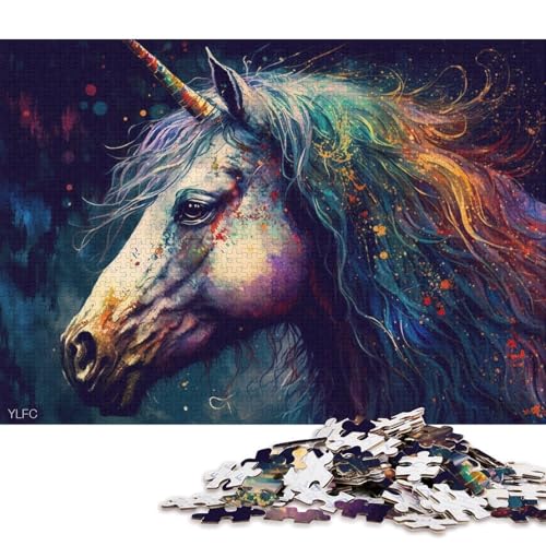 Puzzle mit 1000 Teilen, buntes Einhorn-Puzzle für Holzpuzzle, pädagogisches Spielzeug zum Stressabbau (Größe 75 * 50 cm) von LiJianXXE