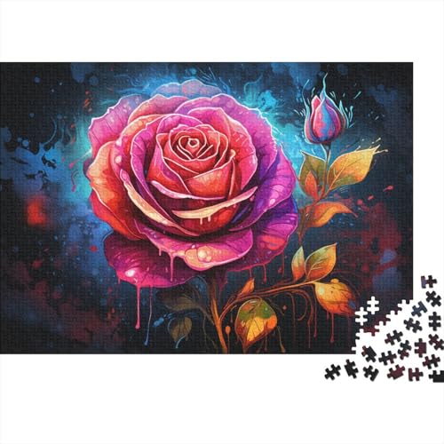 Puzzle mit 1000 Teilen, buntes Rosenpuzzle für Erwachsene, Holzpuzzle, lustige Puzzlespiele, 50 x 75 cm von LiJianXXE