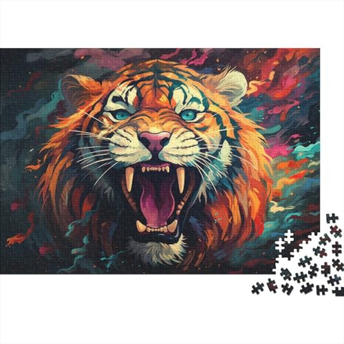 Puzzle mit 1000 Teilen, farbenfrohes, wütendes Tiger-Puzzle, Holzpuzzle, Spielzeug, Wanddekoration, 50 x 75 cm von LiJianXXE