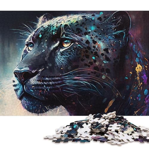 Puzzle mit 1000 Teilen, farbenfrohes schwarzes Leoparden-Puzzle, Holzpuzzle, pädagogisches Spielzeug zum Stressabbau (Größe 75 * 50 cm) von LiJianXXE