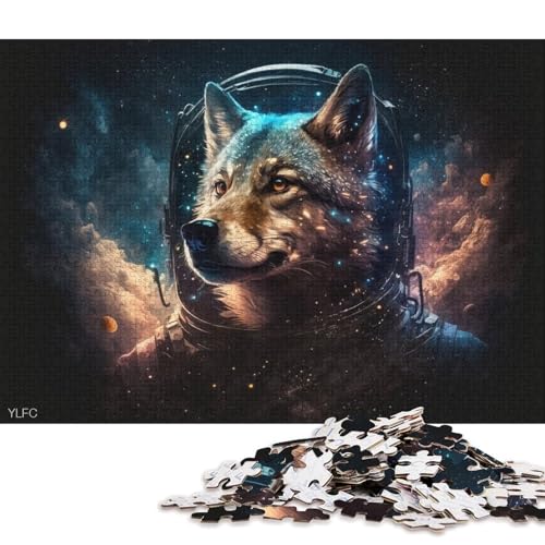 Puzzle mit 1000 Teilen, kosmischer Wolf, Astronauten-Puzzle für Erwachsene, Holzpuzzle, Spielzeug, Wanddekoration 38x26cm/1000 Teile von LiJianXXE