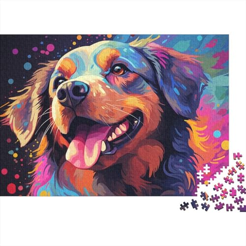 Puzzles für Erwachsene,Geschenke,Psychedelisches,farbenfrohes Golden Retriever-Puzzle für Erwachsene,1000-teiliges Holzpuzzle für Erwachsene und Kinder ab 12 Jahren,lustige Puzzlespiele,50 x 75 cm von LiJianXXE