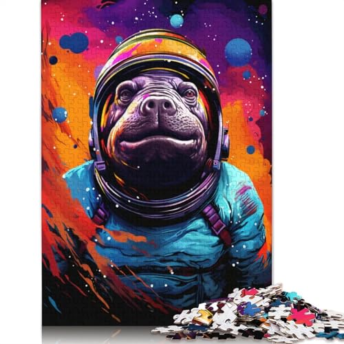 Puzzlespiel mit 1000 Teilen, Astronauten-Nilpferd-Puzzle für Erwachsene und Kinder, Holzpuzzle, Weihnachtspuzzle, Geschenke, 75 x 50 cm von LiJianXXE