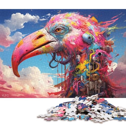 Puzzlespiel mit 1000 Teilen, Flamingo-Tierroboter-Puzzle für Erwachsene, Holzpuzzle, Lernspiel, Herausforderungsspielzeug 38x26cm/1000 Teile von LiJianXXE