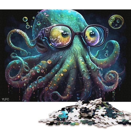 Puzzlespiel mit 1000 Teilen, bunter Oktopus mit Brille, Puzzle für Kinder, Holzpuzzle, gutes Geschenk für Erwachsene und Kinder (Größe 75 * 50 cm) von LiJianXXE