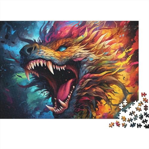 Puzzlespiel mit 1000 Teilen, farbenfrohes psychedelisches Drachen-Kunstpuzzle für Kinder, Holzpuzzle, tolles Geschenk für Erwachsene, 50 x 75 cm von LiJianXXE