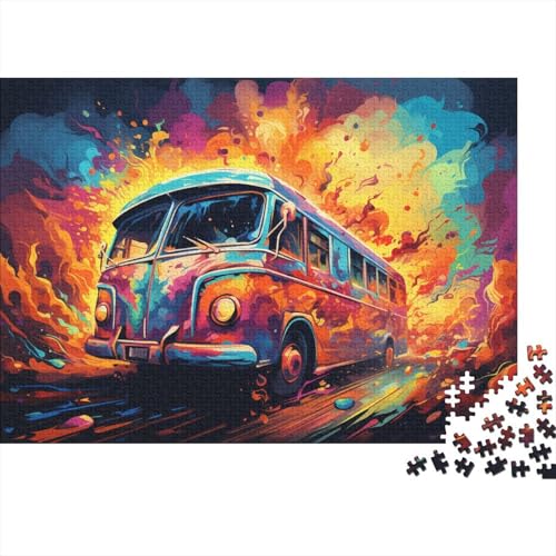 Puzzlespiel mit 1000 Teilen, farbenfrohes psychedelisches Vintage-Bus-Puzzle für Kinder, Holzpuzzle, tolles Geschenk für Erwachsene, 50 x 75 cm von LiJianXXE