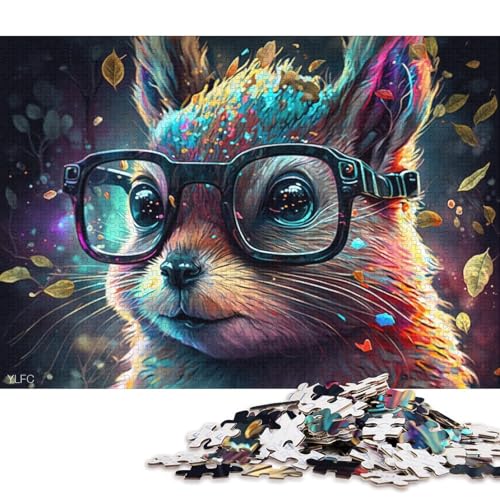 Teenager-Puzzle, buntes Eichhörnchen mit Brille, Puzzle 1000 Teile für Erwachsene, Holzpuzzle, geeignet für Erwachsene und Kinder ab 12 Jahren, tolles Geschenk für Erwachsene (Größe 75 * 50 cm) von LiJianXXE