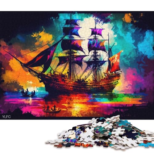 Teenager-Puzzle, buntes Piratenschiff-Puzzle, 1000 Teile, für Erwachsene, Holzpuzzle, geeignet für Erwachsene und Kinder über 12 Jahre, tolles Geschenk für Erwachsene (Größe 75 * 50 cm) von LiJianXXE