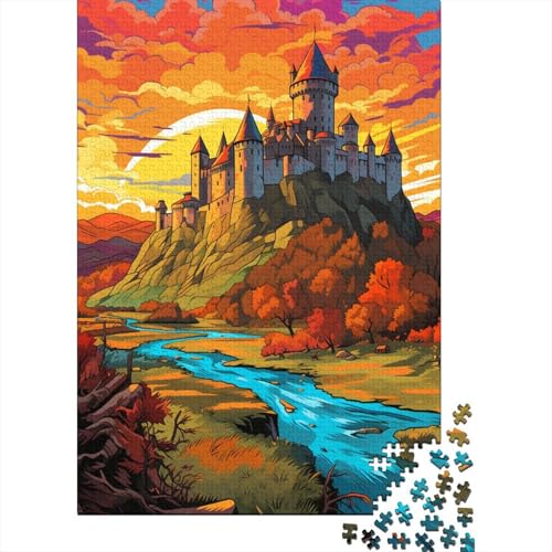 Unmögliche Puzzles für Erwachsene, Die farbenfrohe Psychedelia der Burg von Carcassonne, 1000-teiliges Puzzle, Holzpuzzle, Geschenke für Kinder und Erwachsene (Größe 75 x 50 cm) von LiJianXXE