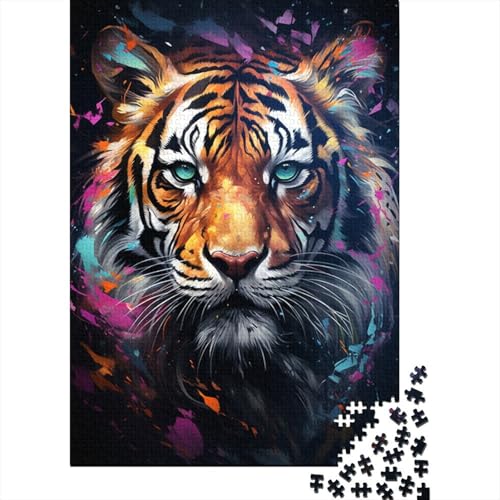 Wildes Gemälde, exotischer Tiger, Puzzle 1000 Teile, Puzzle für Erwachsene, Denkspiel, Puzzlespielzeug für Erwachsene und Kinder (Größe 75 x 50 cm) von LiJianXXE