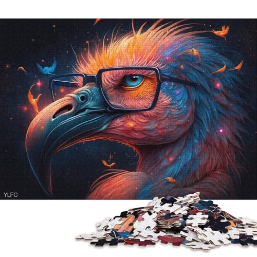 für Erwachsene, 1000-teiliges Flamingo-mit-Brille-Puzzle für Erwachsene, Holzpuzzle, Lernspiel für Erwachsene und Kinder (Größe 75 * 50 cm) von LiJianXXE