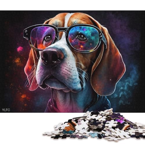 für Erwachsene, 1000-teiliges Puzzle Beagle mit Brille, Holzpuzzle, Lernspiel für Erwachsene und Kinder (Größe 75 * 50 cm) von LiJianXXE