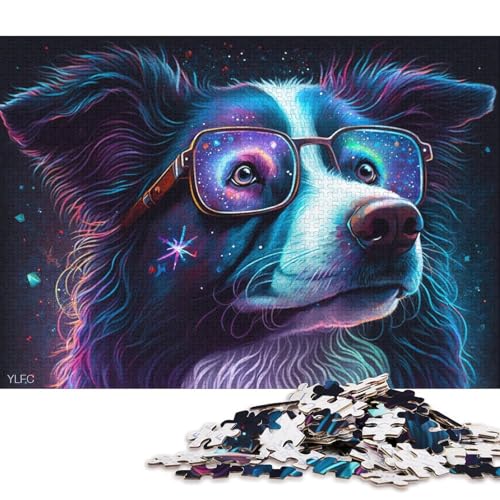 für Erwachsene 1000-Teile Puzzle-Geschenke Border Collie mit Brille Puzzle für Erwachsene Holzpuzzle Puzzle Hands-on-Spiel (Größe 75 * 50 cm) von LiJianXXE