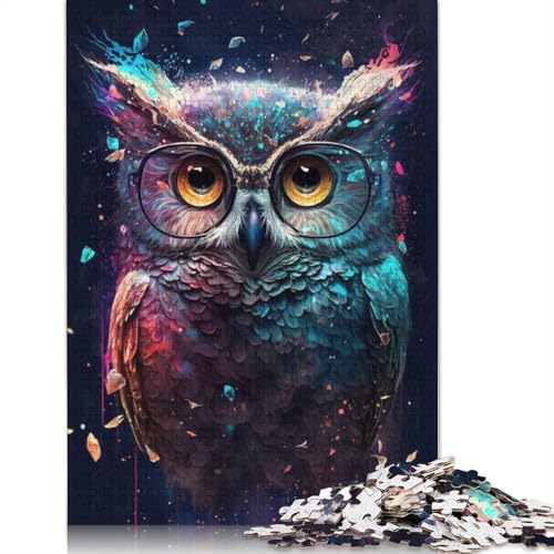 für Erwachsene 1000 Teile Puzzle-Geschenke Eule mit Brille Puzzles für Kinder Holzpuzzle Weihnachtspuzzle-Geschenke (Größe 75 x 50 cm) von LiJianXXE