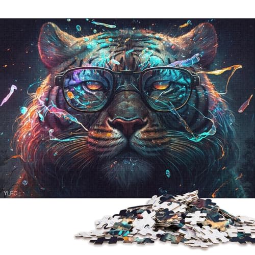 für Erwachsene 1000-Teile Puzzle-Geschenke Tiger mit Brille Puzzle für Erwachsene Holzpuzzle Puzzle Mitmachspiel (Größe 75 * 50 cm) von LiJianXXE