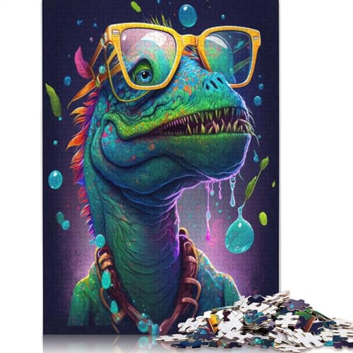 für Erwachsene Puzzle Kosmische Dinosaurier tragen eine Brille 1000-teiliges Puzzle Lernspiele Holzpuzzle für Erwachsene und Kinder ab 12 Jahren Einzigartige Herausforderung Spielgröße: 75 x 50 cm von LiJianXXE