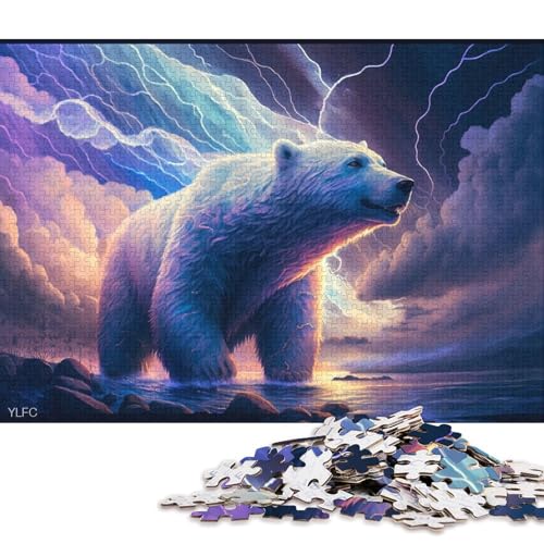 für Erwachsene Puzzle Tierkunst Eisbär 1000-teiliges Puzzle Holzpuzzle für Erwachsene und Kinder Gutes Geschenk für Erwachsene und Kinder 75x50cm/1000 Teile von LiJianXXE