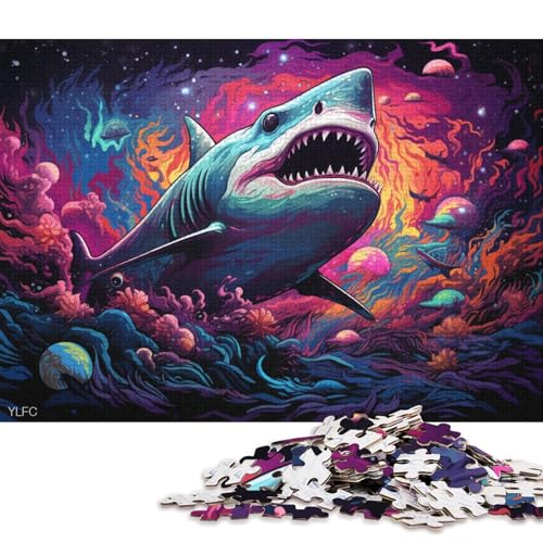 1000-teiliges Puzzle, Art Shark, Puzzle für Erwachsene, Holzpuzzle, lustiges Geschenk 75x50cm/1000 Stück von LiJianXXL