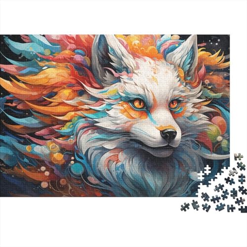 1000-teiliges Puzzle, Farbfantasie, weißer Fuchs, Puzzle für Erwachsene, Holzpuzzle, lustiges Geschenk, 50 x 75 cm von LiJianXXL