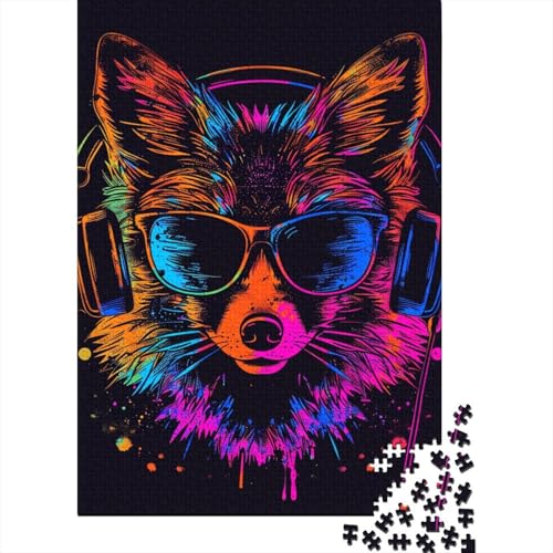 1000-teiliges Puzzle, Fuchs mit Sonnenbrille, kreatives quadratisches Puzzle für Erwachsene und Kinder, Holzpuzzle, Spielzeug, Denkspiel, Größe: 75 x 50 cm von LiJianXXL