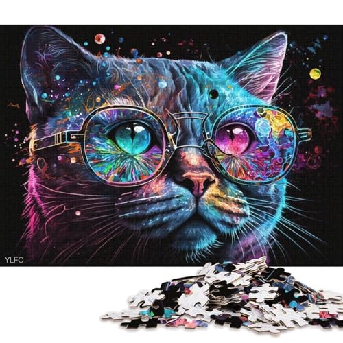 1000-teiliges Puzzle, Galaxie-Katze mit Brille, Puzzles für Karton, Lernspielzeug (Größe 38 * 26 cm) von LiJianXXL