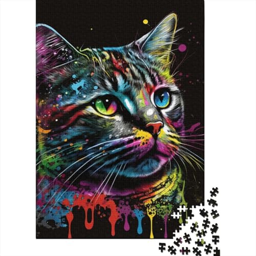 1000-teiliges Puzzle, Porträt Einer schönen Katze, kreatives quadratisches Puzzle für Erwachsene und Kinder, Holzpuzzle, Spielzeug, Denkspiel, Größe: 75 x 50 cm von LiJianXXL