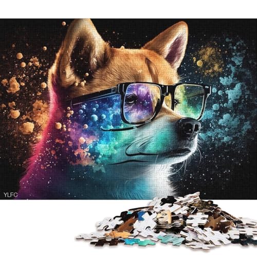 1000-teiliges Puzzle, Shiba Inu mit Brille, Puzzles für Holzpuzzle, Lernspielzeug (Größe 75 * 50 cm) von LiJianXXL