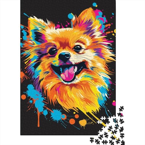 1000-teiliges Puzzle, Zwergspitz-Hundekunst, für Erwachsene und Kinder, Holzpuzzle, Lernspielzeug, Größe: 75 x 50 cm von LiJianXXL