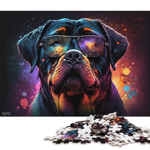 1000-teiliges Puzzle, bunter Rottweiler mit Brille, Puzzle für Erwachsene, Kartonpuzzle, tolle Geschenke zu Weihnachten (Größe 38 * 26 cm) von LiJianXXL