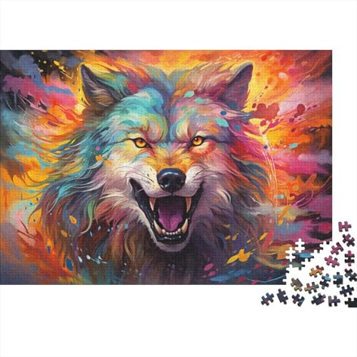 1000-teiliges Puzzle, buntes Tier-Wolf-Puzzle, Holzpuzzle für Erwachsene, Familienspiele, 50 x 75 cm von LiJianXXL