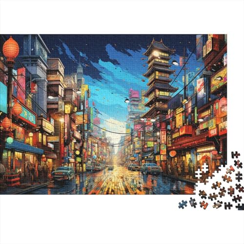 1000-teiliges Puzzle, farbenfrohe Psychedelia der japanischen Stadt Tokio, Puzzles für Erwachsene und Kinder, Holzpuzzle, Spielzeug, Denkspiel, 50 x 75 cm von LiJianXXL