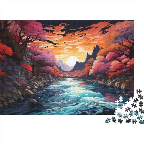 1000-teiliges Puzzle, farbenfrohes Flussgemälde, Kunstpuzzle für Erwachsene und Kinder, Holzpuzzle, Spielzeug, Denkspiel, 50 x 75 cm von LiJianXXL