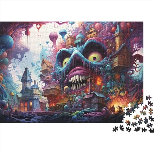 1000-teiliges Puzzle, farbenfrohes Teufelshaus-Puzzle für Erwachsene, Holzbrett-Puzzle, anspruchsvolles Spiel-Puzzle, 50 x 75 cm von LiJianXXL